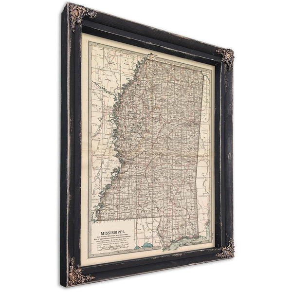 Bella Frye Home & Garden > Decor > Artwork Framed Mississippi Vintage Map - Ornate Embellishment Frame with Print