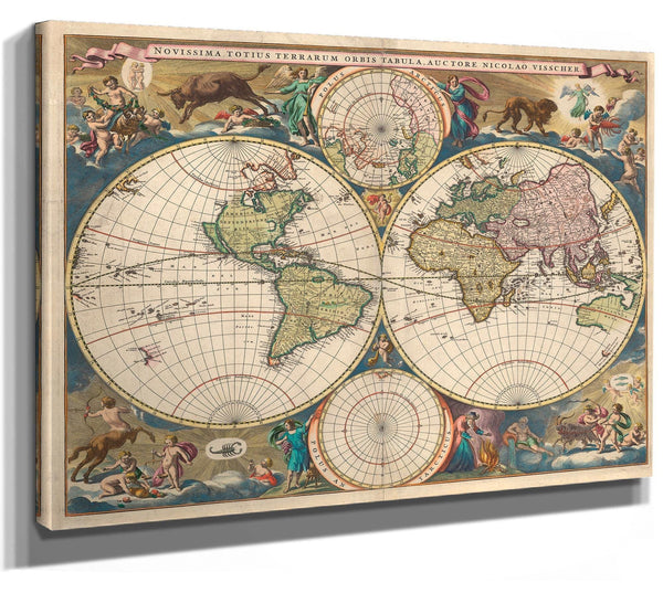 Bella Frye Home & Garden > Decor > Artwork Framed Novissima Totius Terrarum Orbis Tabula Auctore Nicolao Visscher Vintage Map - Ornate Embellishment Frame with Print