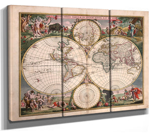 Bella Frye Home & Garden > Decor > Artwork Framed World map (Nova orbis tabula in lucem edita A. F. de Wit) Vintage Map - Ornate Embellishment Frame with Print