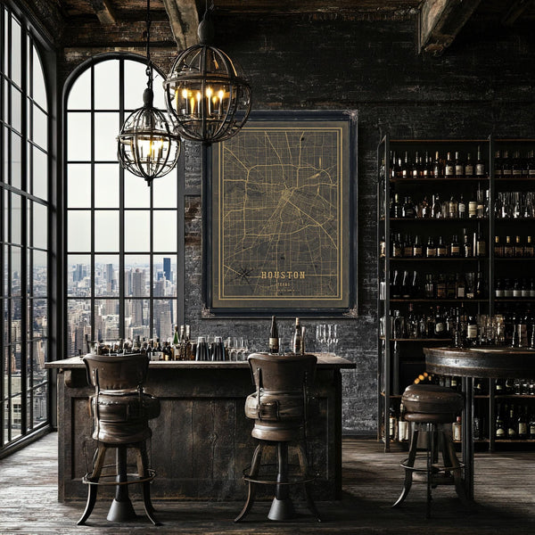 Bella Frye Home & Garden > Decor > Artwork Framed Houston Vintage Map - Ornate Embellishment Frame with Print