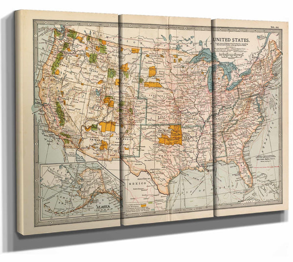 Bella Frye Home & Garden > Decor > Artwork Framed United States Vintage Map - Ornate Embellishment Frame with Print