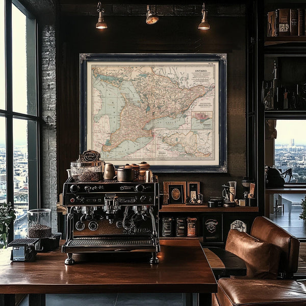 Bella Frye Home & Garden > Decor > Artwork Framed Ontario Vintage Map - Ornate Embellishment Frame with Print