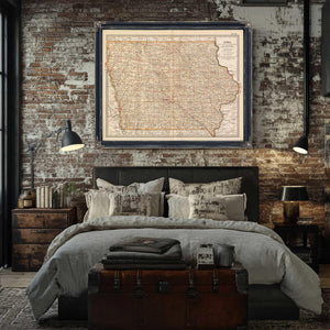Bella Frye Home & Garden > Decor > Artwork Framed Iowa Vintage Map - Ornate Embellishment Frame with Print