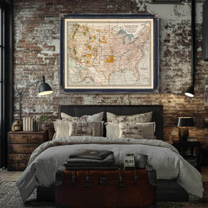 Bella Frye Home & Garden > Decor > Artwork Framed United States Vintage Map - Ornate Embellishment Frame with Print