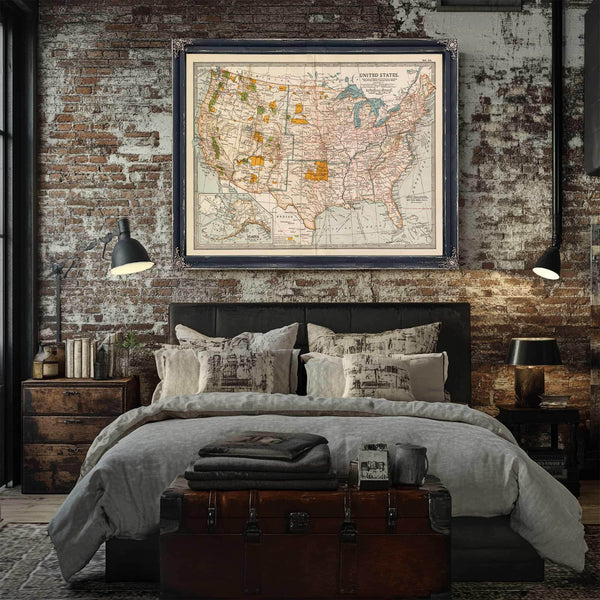 Bella Frye Home & Garden > Decor > Artwork Framed United States Vintage Map - Ornate Embellishment Frame with Print