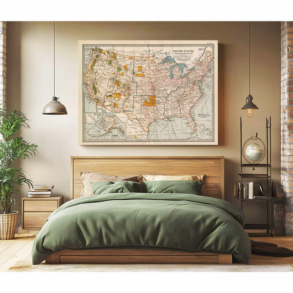 Bella Frye Home & Garden > Decor > Artwork Framed United States Vintage Map - Ornate Embellishment Frame with Print