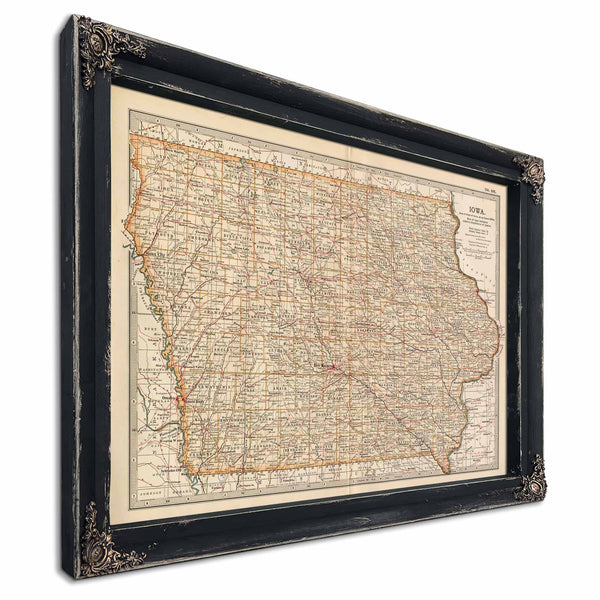 Bella Frye Home & Garden > Decor > Artwork Framed Iowa Vintage Map - Ornate Embellishment Frame with Print