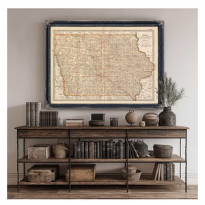 Bella Frye Home & Garden > Decor > Artwork Framed Iowa Vintage Map - Ornate Embellishment Frame with Print