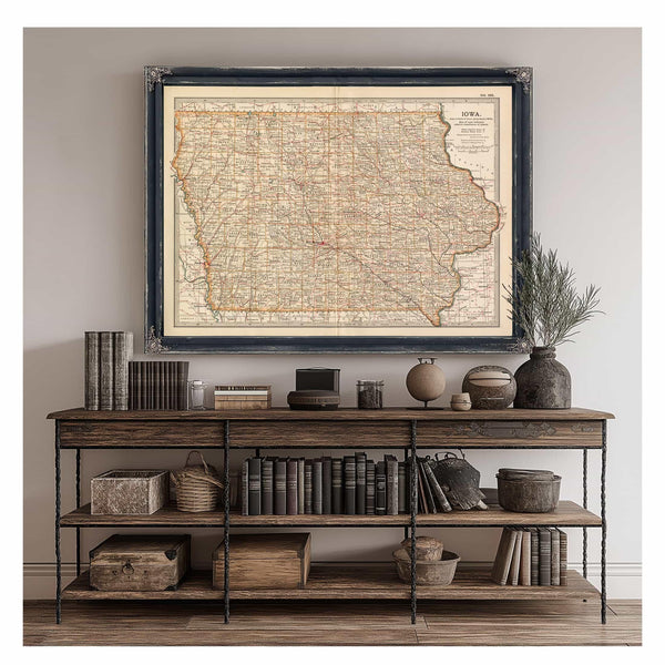 Bella Frye Home & Garden > Decor > Artwork Framed Iowa Vintage Map - Ornate Embellishment Frame with Print