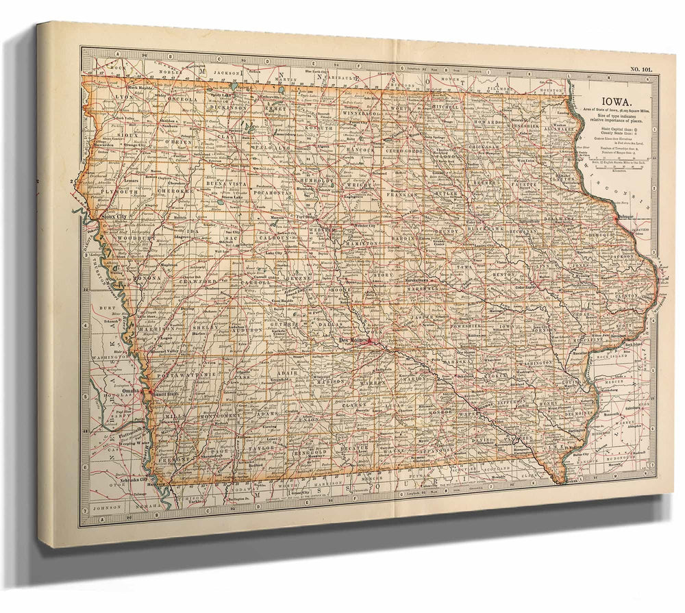 Bella Frye Home & Garden > Decor > Artwork Framed Iowa Vintage Map - Ornate Embellishment Frame with Print