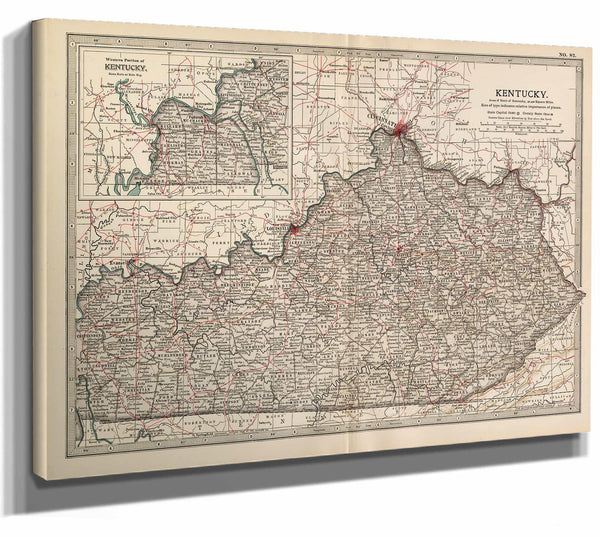 Bella Frye Home & Garden > Decor > Artwork Framed Kentucky Vintage Map - Ornate Embellishment Frame with Print