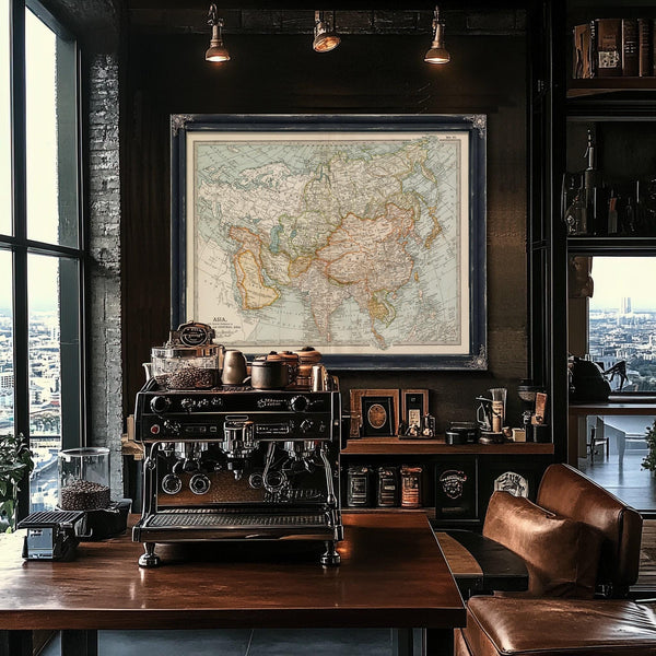 Bella Frye Home & Garden > Decor > Artwork Framed Asia Vintage Map - Ornate Embellishment Frame with Print