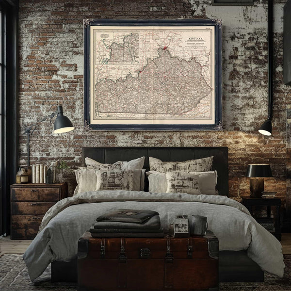 Bella Frye Home & Garden > Decor > Artwork Framed Kentucky Vintage Map - Ornate Embellishment Frame with Print