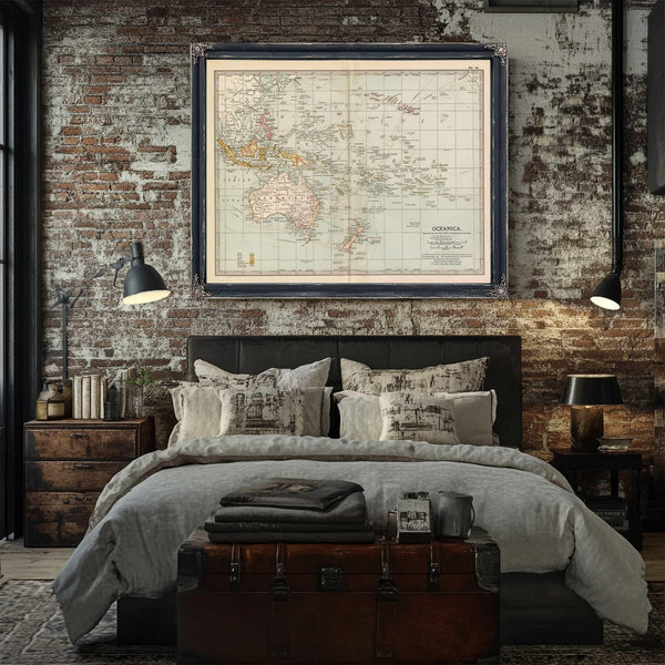 Bella Frye Home & Garden > Decor > Artwork Framed Oceanica Vintage Map - Ornate Embellishment Frame with Print