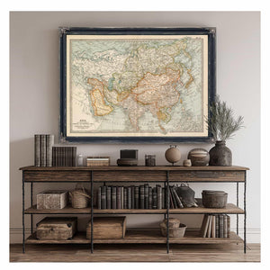 Bella Frye Home & Garden > Decor > Artwork Framed Asia Vintage Map - Ornate Embellishment Frame with Print