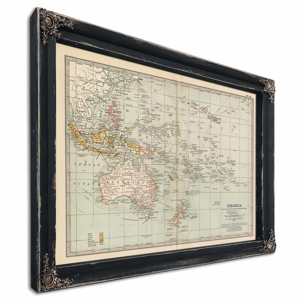 Bella Frye Home & Garden > Decor > Artwork Framed Oceanica Vintage Map - Ornate Embellishment Frame with Print