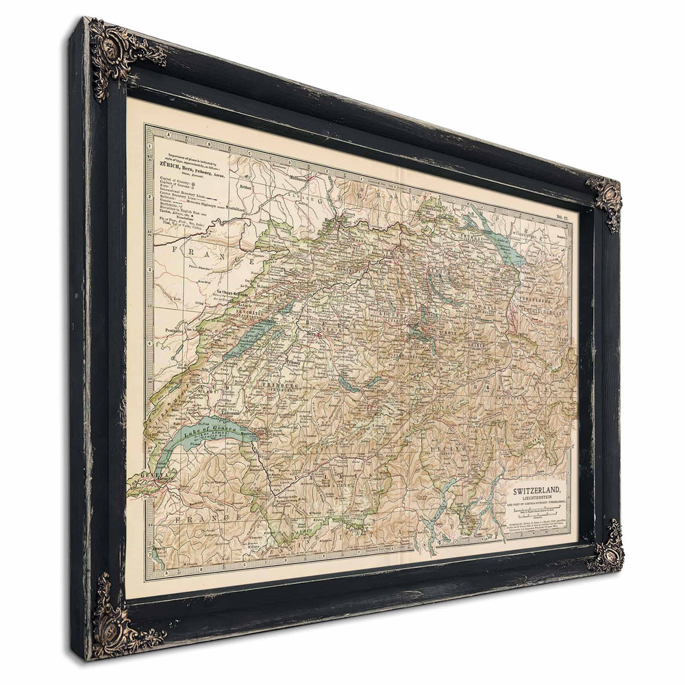 Bella Frye Home & Garden > Decor > Artwork Framed Switzerland Vintage Map - Ornate Embellishment Frame with Print