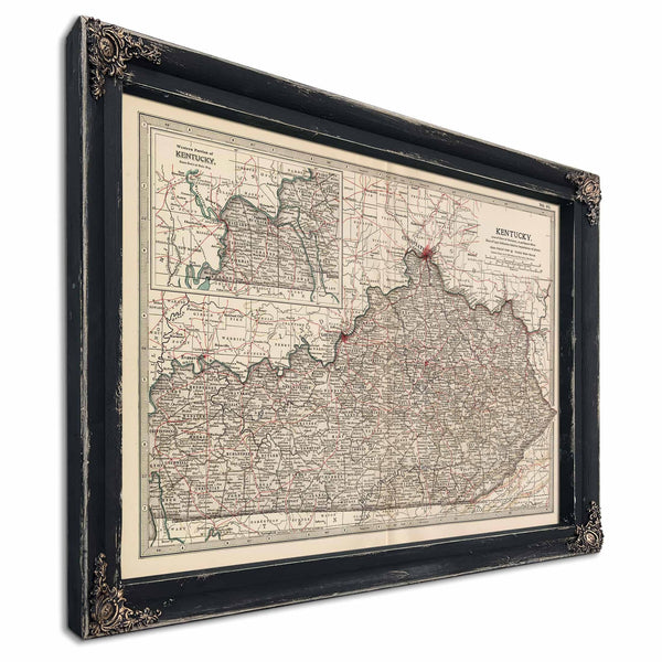 Bella Frye Home & Garden > Decor > Artwork Framed Kentucky Vintage Map - Ornate Embellishment Frame with Print