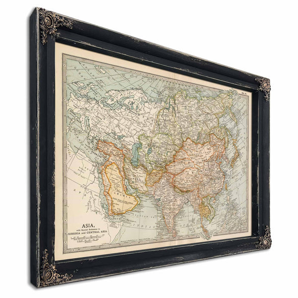 Bella Frye Home & Garden > Decor > Artwork Framed Asia Vintage Map - Ornate Embellishment Frame with Print