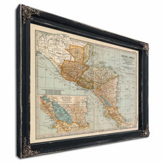Framed Central America Vintage Map - Ornate Embellishment Frame with Print — Ebony Framed Canvas Print | Bella Frye