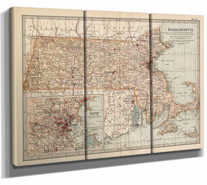 Bella Frye Home & Garden > Decor > Artwork Framed Massachusetts Vintage Map - Ornate Embellishment Frame with Print