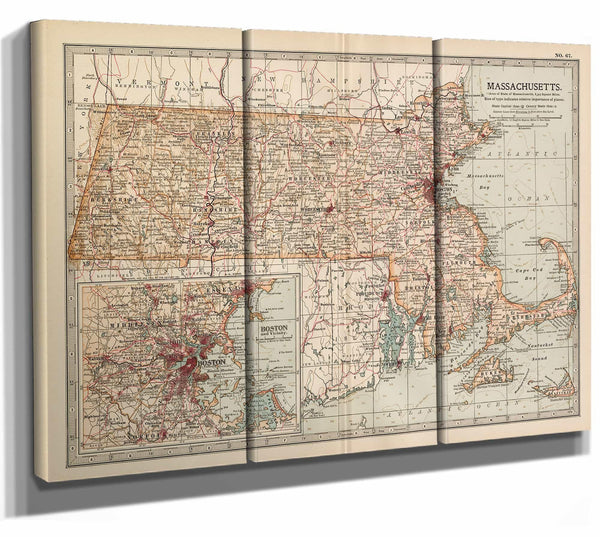 Bella Frye Home & Garden > Decor > Artwork Framed Massachusetts Vintage Map - Ornate Embellishment Frame with Print