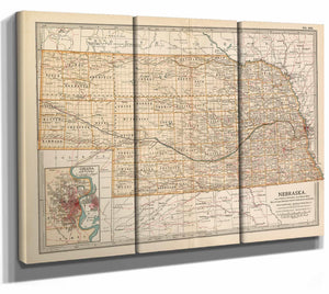 Bella Frye Home & Garden > Decor > Artwork Framed Nebraska Vintage Map - Ornate Embellishment Frame with Print