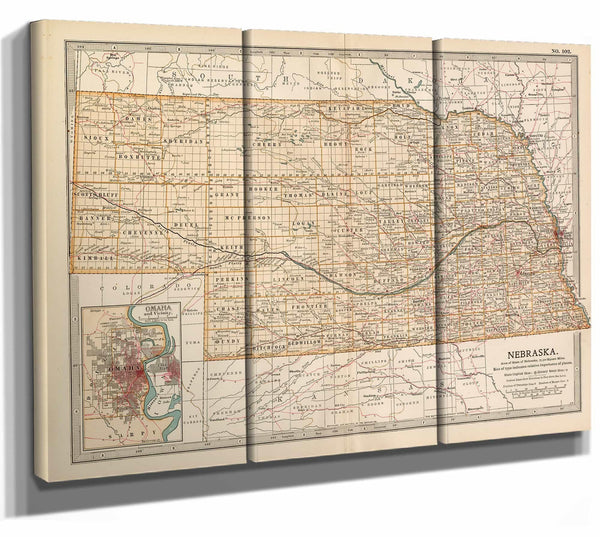 Bella Frye Home & Garden > Decor > Artwork Framed Nebraska Vintage Map - Ornate Embellishment Frame with Print