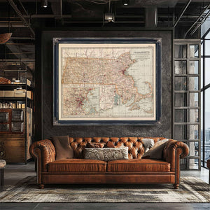 Bella Frye Home & Garden > Decor > Artwork Framed Massachusetts Vintage Map - Ornate Embellishment Frame with Print