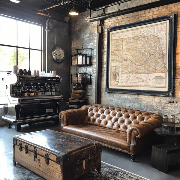 Bella Frye Home & Garden > Decor > Artwork Framed Nebraska Vintage Map - Ornate Embellishment Frame with Print