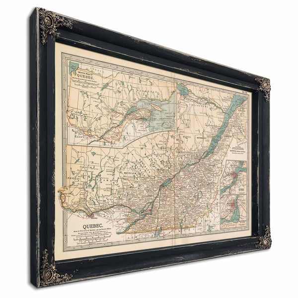 Bella Frye Home & Garden > Decor > Artwork Framed Quebec Vintage Map - Ornate Embellishment Frame with Print