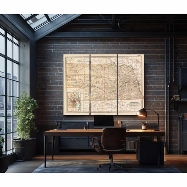 Bella Frye Home & Garden > Decor > Artwork Framed Nebraska Vintage Map - Ornate Embellishment Frame with Print