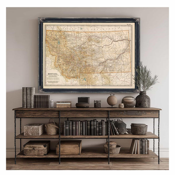 Bella Frye Home & Garden > Decor > Artwork Framed Montana Vintage Map - Ornate Embellishment Frame with Print