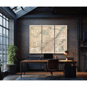 Bella Frye Home & Garden > Decor > Artwork Framed Quebec Vintage Map - Ornate Embellishment Frame with Print