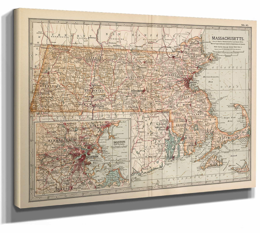 Bella Frye Home & Garden > Decor > Artwork Framed Massachusetts Vintage Map - Ornate Embellishment Frame with Print