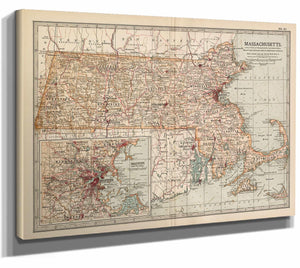 Bella Frye Home & Garden > Decor > Artwork Framed Massachusetts Vintage Map - Ornate Embellishment Frame with Print