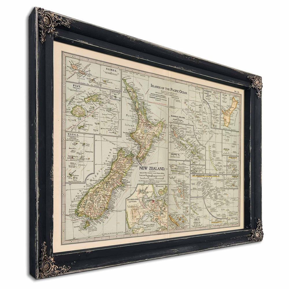 Bella Frye Home & Garden > Decor > Artwork Framed Islands Of The Pacific Ocean Vintage Map - Ornate Embellishment Frame with Print