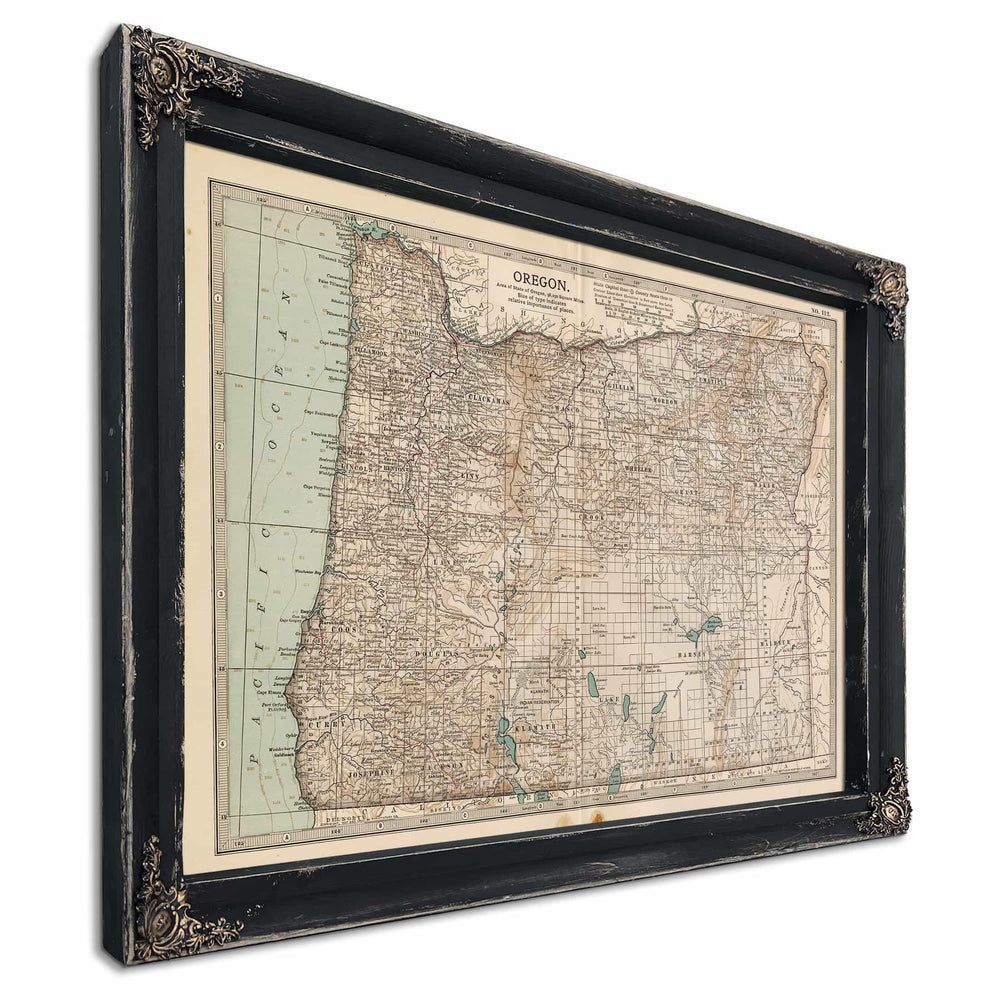 Bella Frye Home & Garden > Decor > Artwork Framed Oregon Vintage Map - Ornate Embellishment Frame with Print
