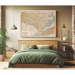 Bella Frye Home & Garden > Decor > Artwork Framed North Carolina Vintage Map - Ornate Embellishment Frame with Print