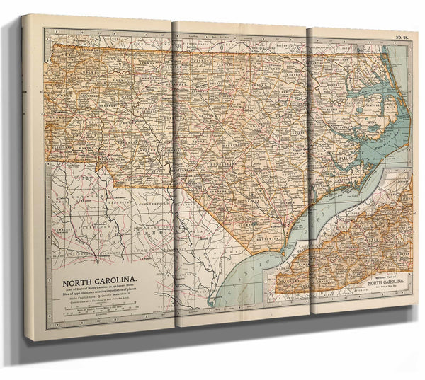 Bella Frye Home & Garden > Decor > Artwork Framed North Carolina Vintage Map - Ornate Embellishment Frame with Print