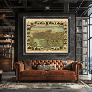 Bella Frye Home & Garden > Decor > Artwork Oakland California Vintage Map Wall Art - Bird's Eye View City Canvas Art