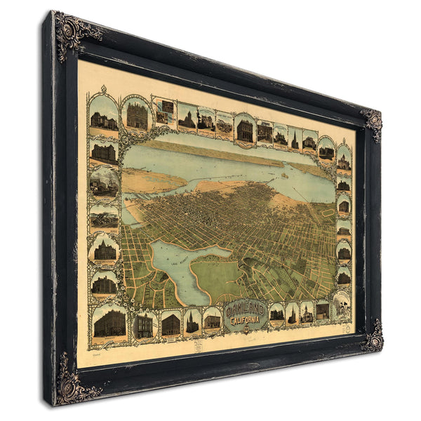 Bella Frye Home & Garden > Decor > Artwork Oakland California Vintage Map Wall Art - Bird's Eye View City Canvas Art