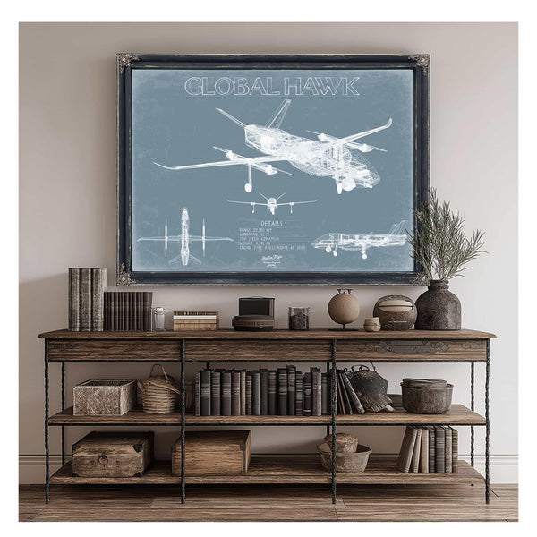 Bella Frye Home & Garden > Decor > Artwork Global Hawk Aircraft Blueprint Wall Art - Original Airplane Print