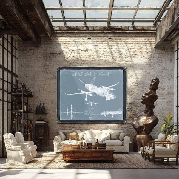 Bella Frye Home & Garden > Decor > Artwork Global Hawk Aircraft Blueprint Wall Art - Original Airplane Print