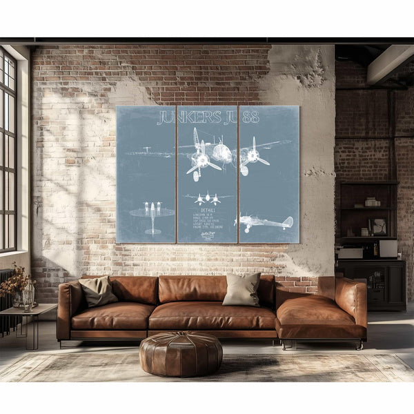 Bella Frye Home & Garden > Decor > Artwork Junkers Ju 88 Aircraft Blueprint Wall Art - Original Airplane Print