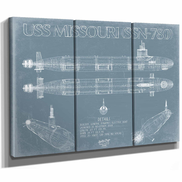 Bella Frye Home & Garden > Decor > Artwork USS Missouri (SSN-780) Blueprint Wall Art - Original Submarine Print