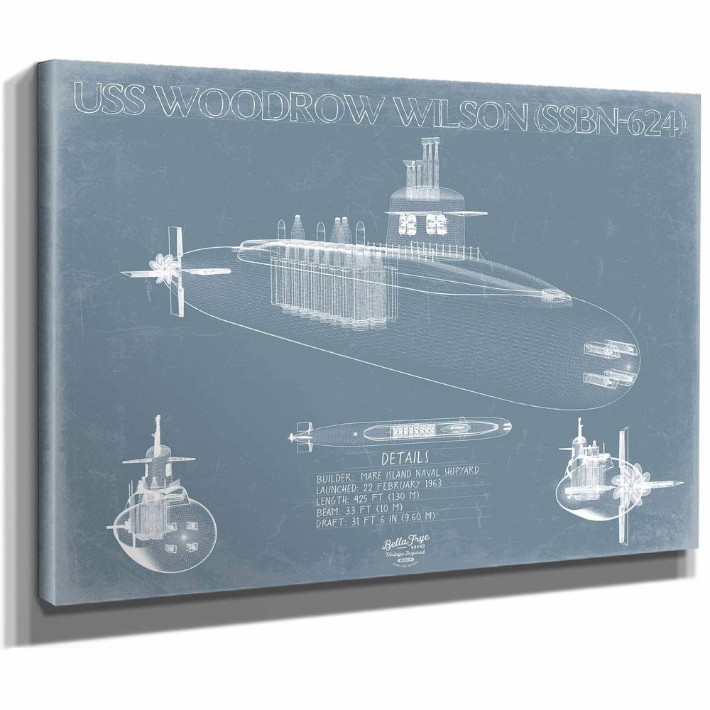 Bella Frye Home & Garden > Decor > Artwork USS Woodrow Wilson (SSBN-624) Blueprint Wall Art - Original Submarine Print