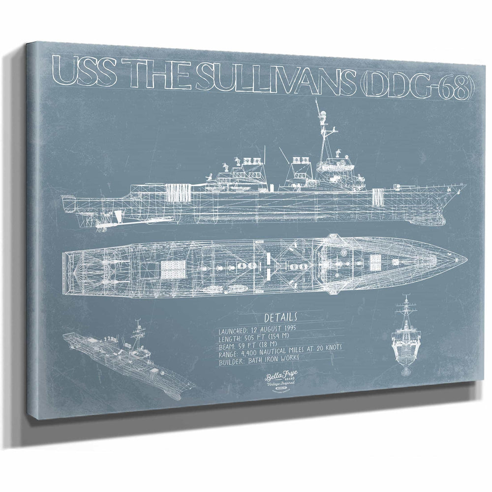 Bella Frye Home & Garden > Decor > Artwork USS The Sullivans (DDG-68) Blueprint Wall Art - Original Destroyer Print