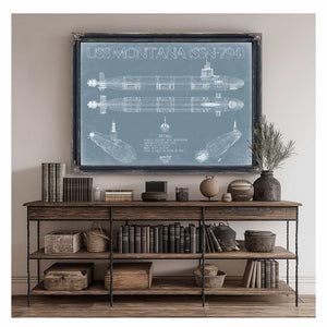 Bella Frye Home & Garden > Decor > Artwork USS Montana (SSN-794) Blueprint Wall Art - Original Submarine Print