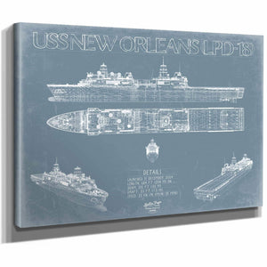 Bella Frye Home & Garden > Decor > Artwork USS New Orleans (LPD-18) Blueprint Wall Art - Original Amphibious Transport Dock Print